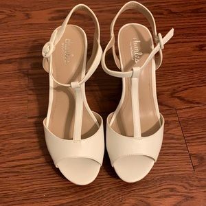 Charles by Charles David White Wedge Cork Heels